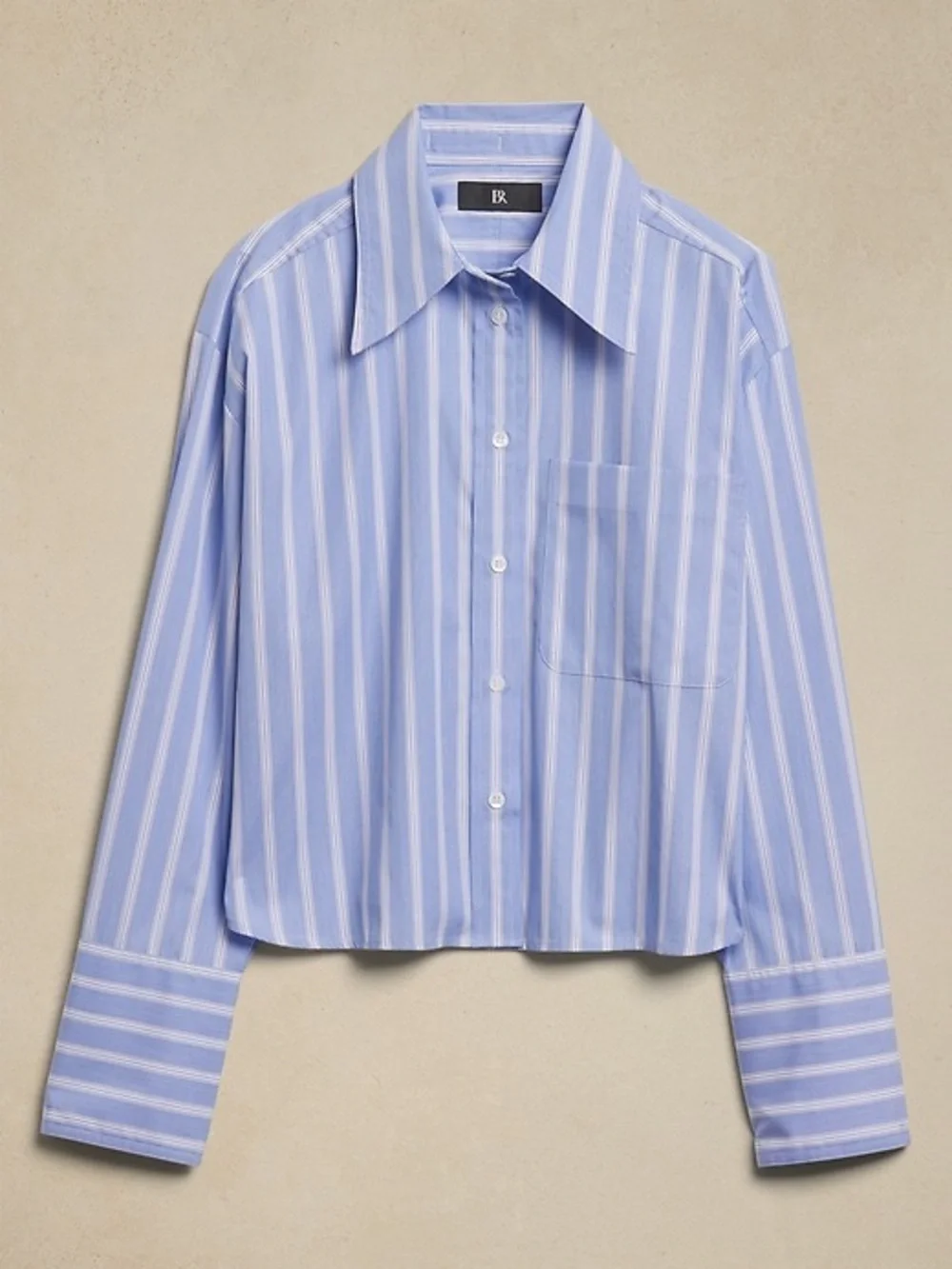 Banana Republic Light Blue & White Striped Boxy Crop Button-Down Shirt